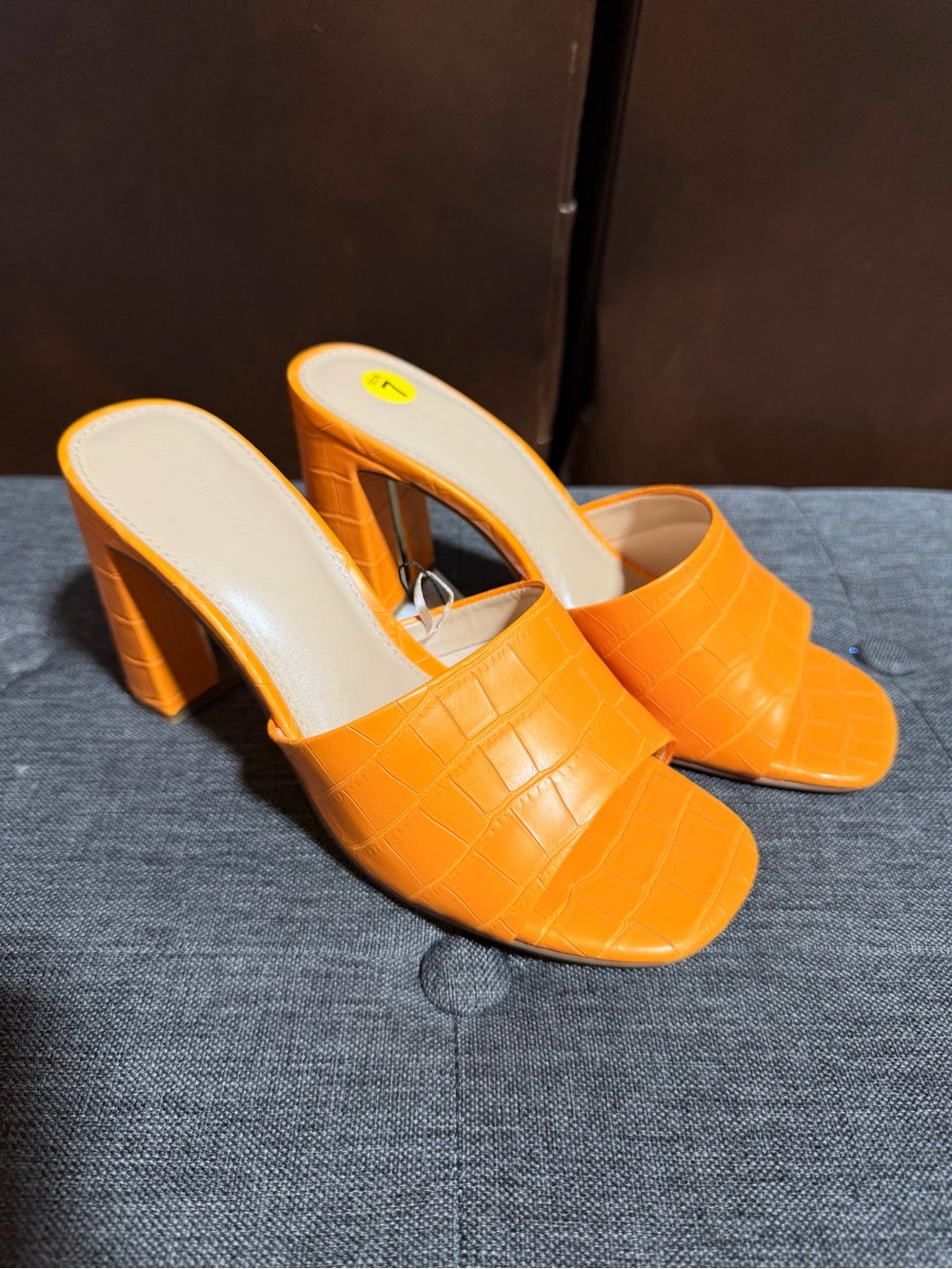 The Drop Pattie Orange Croc Block Heel Mule Sandals Size 7 - Picture 3 of 9
